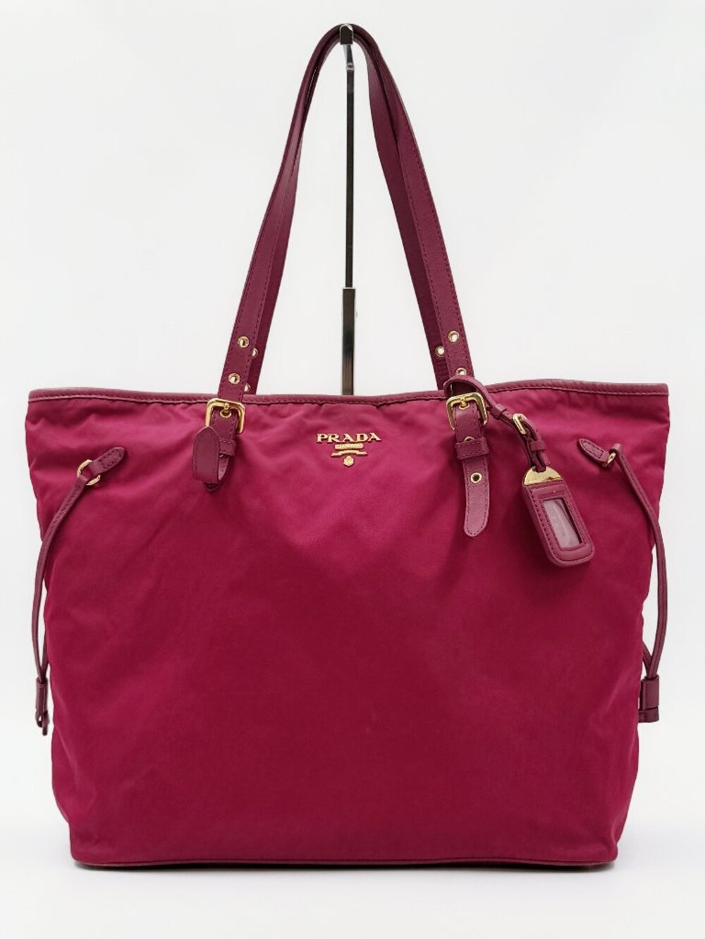 Prada Tessuto Nylon Tote Bag Magenta Pink Leather Trim Gold Hardware